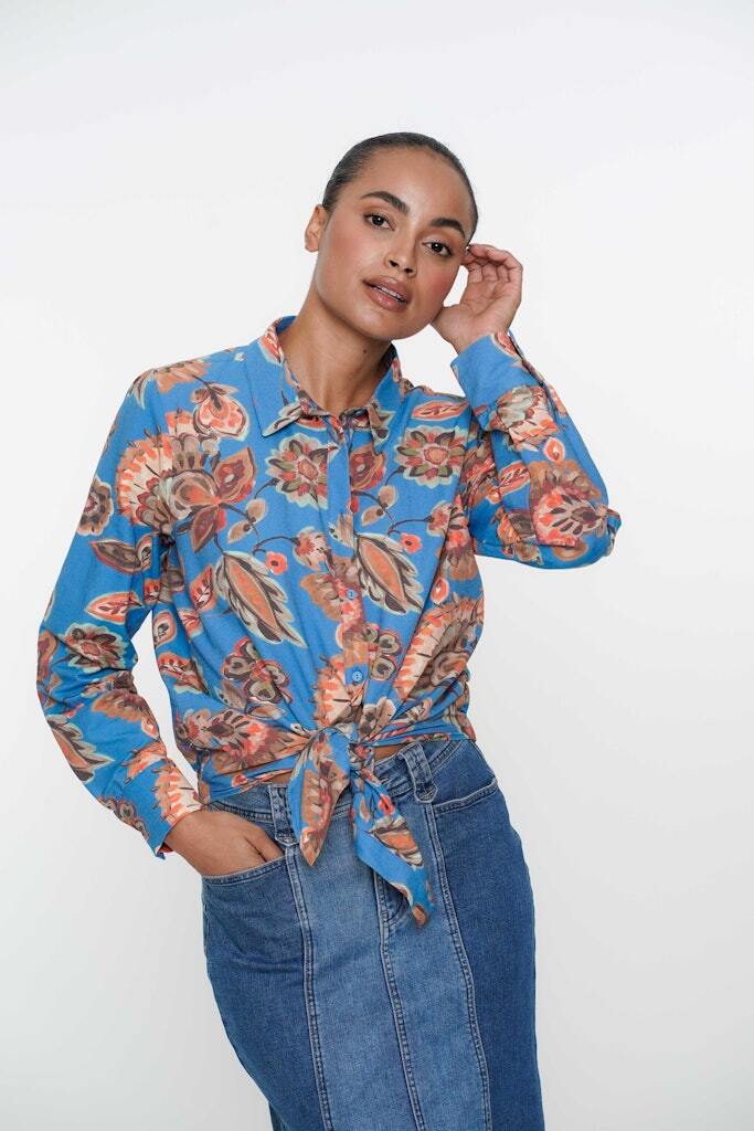 GEISHA BLOUSE BLOEMENPRINT BLUE/ORANGE