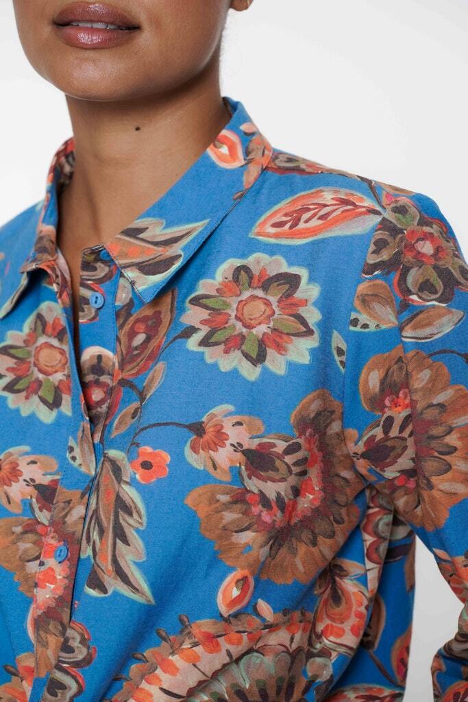 GEISHA BLOUSE BLOEMENPRINT BLUE/ORANGE