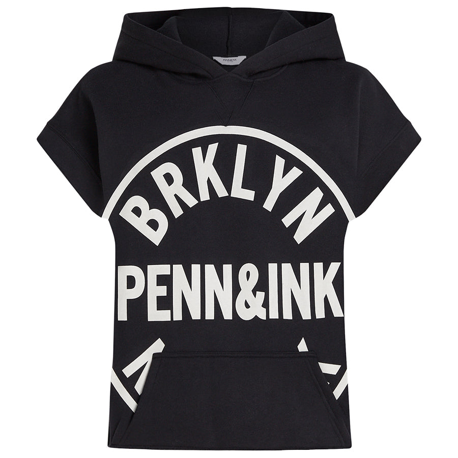 PENN&INK SWEATER HOODIE PRINT BLACK/ECRU