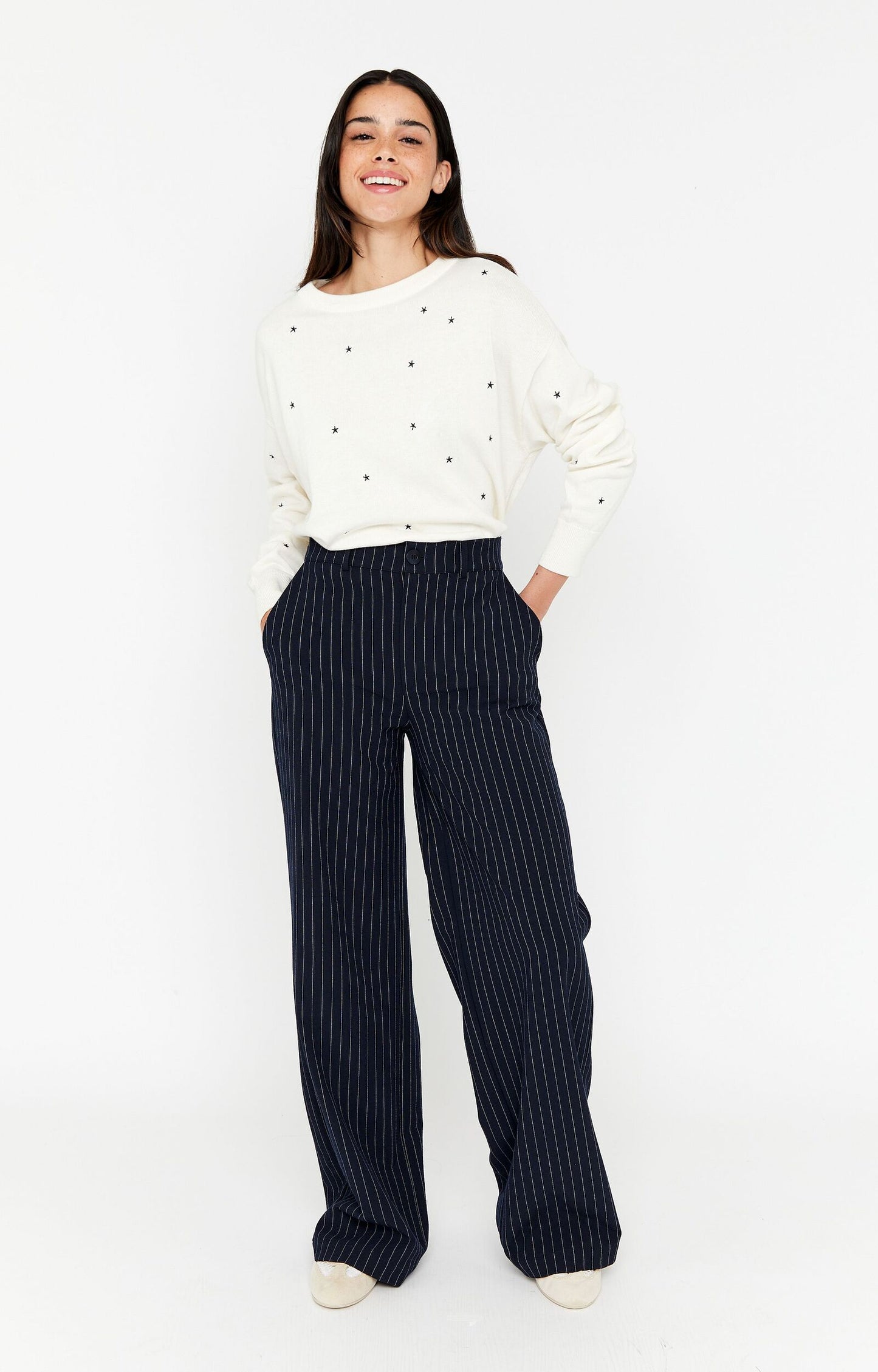 ANNA BLUE BROEK HILO DARK BLUE STRIPE