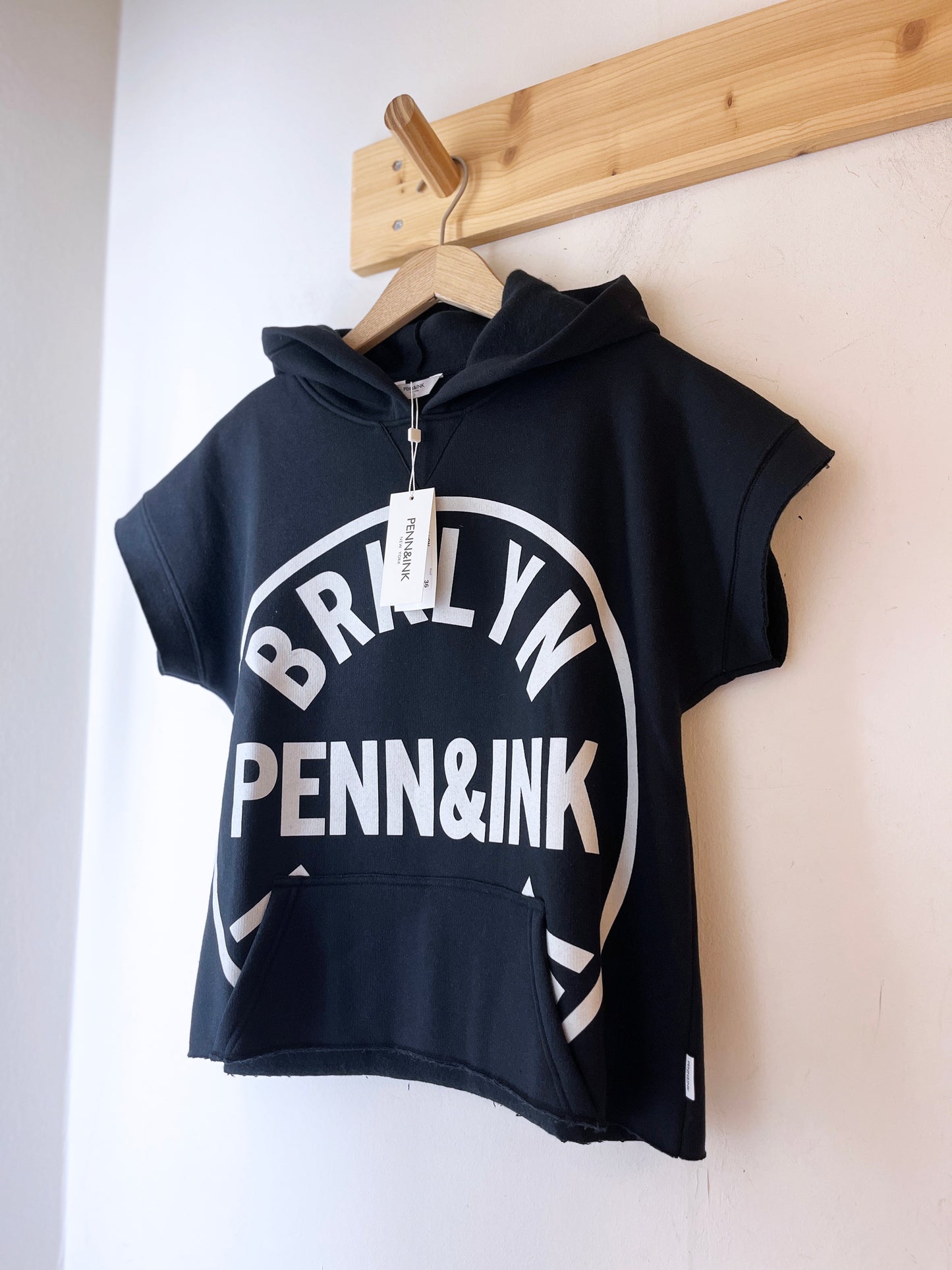 PENN&INK SWEATER HOODIE PRINT BLACK/ECRU