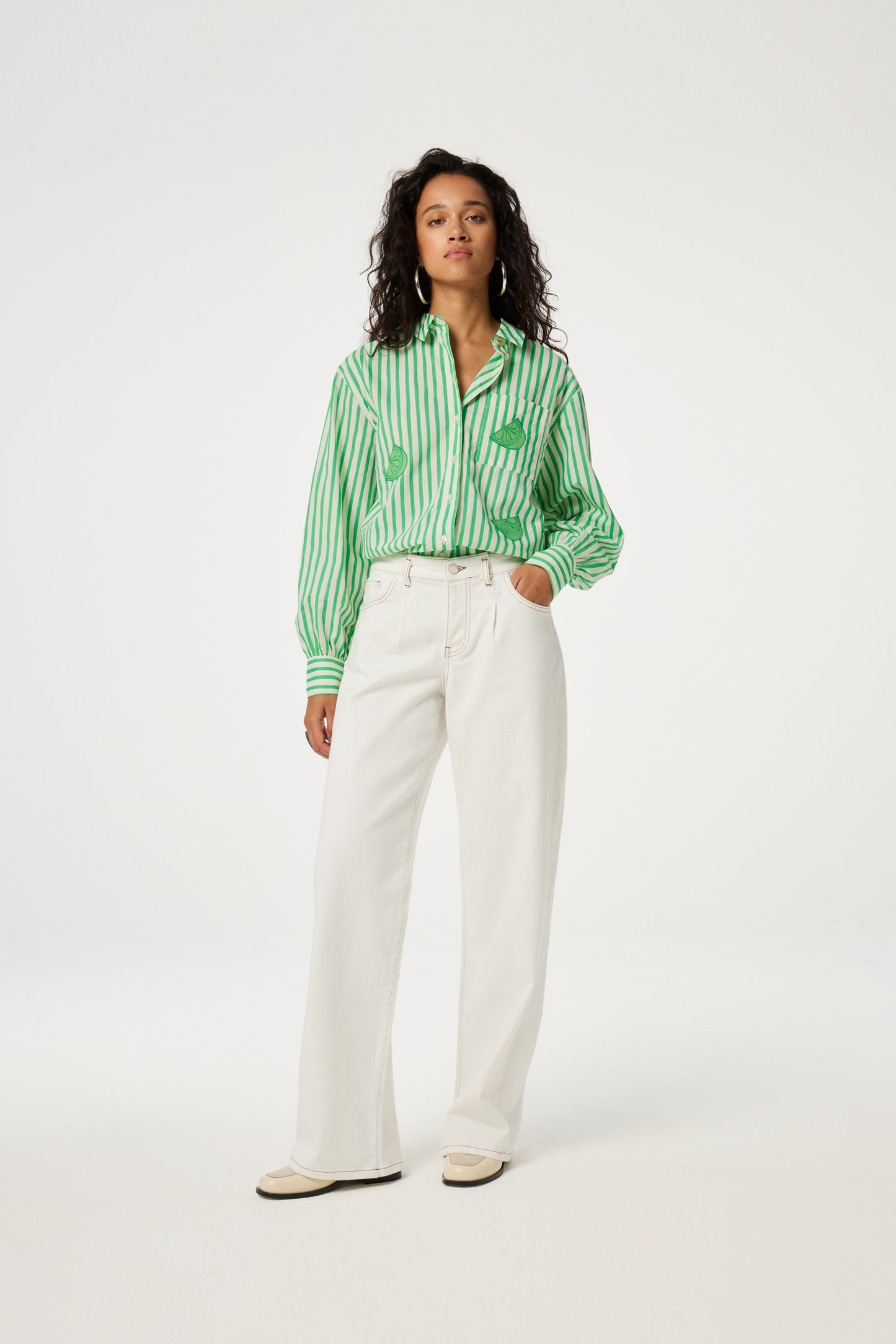 FABIENNE CHAPOT BLOUSE ALEX WARM WHITE/GREEN APPLE