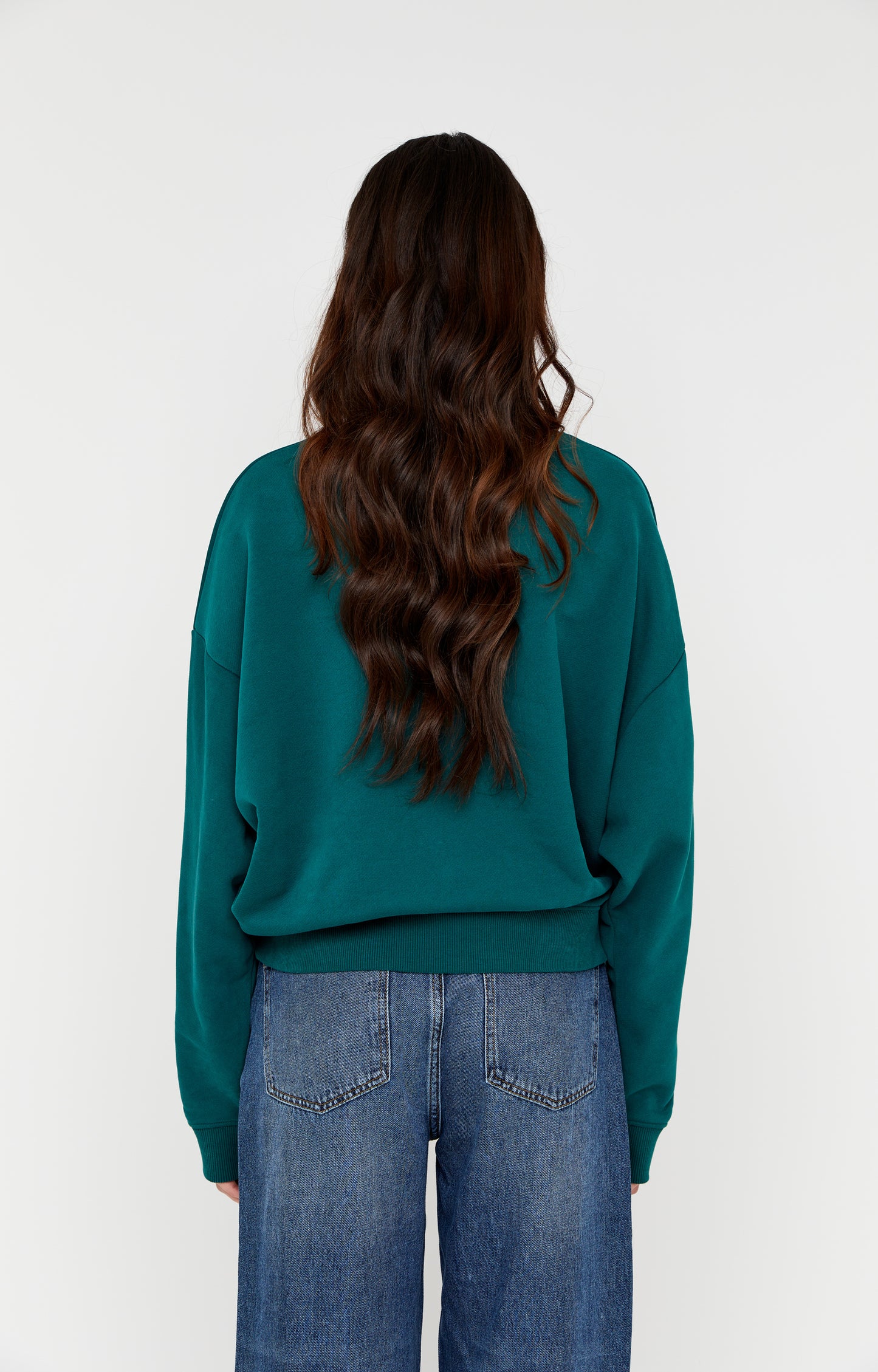 ANNA BLUE SWEATER BLUE CREW DARK GREEN SOLID