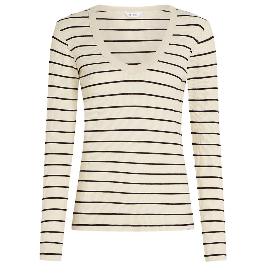 PENN&INK TOP LONGSLEEVE SMALL STRIPE VANILLA/BLACK