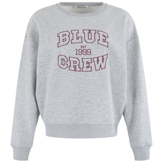 ANNA BLUE SWEATER BLUE CREW LIGHT GREY MELANGE SOLID