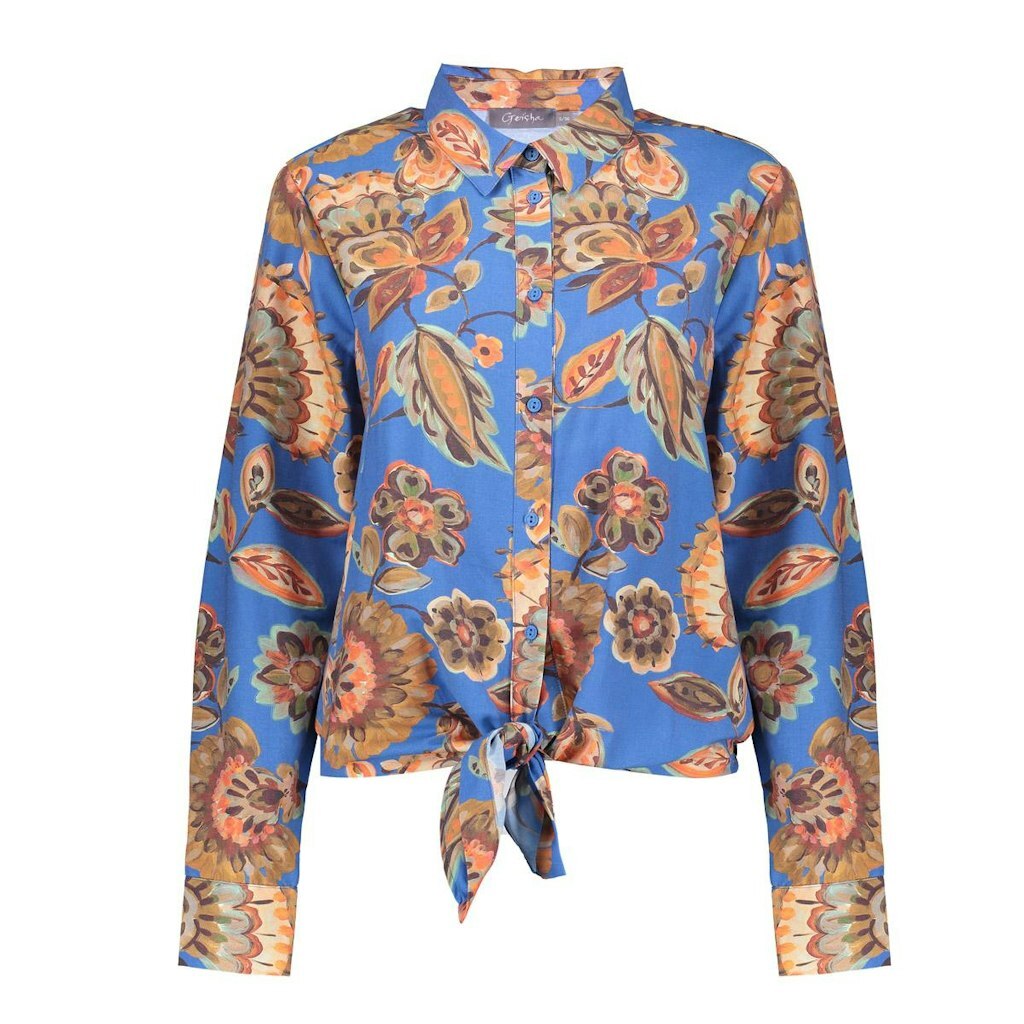 GEISHA BLOUSE BLOEMENPRINT BLUE/ORANGE