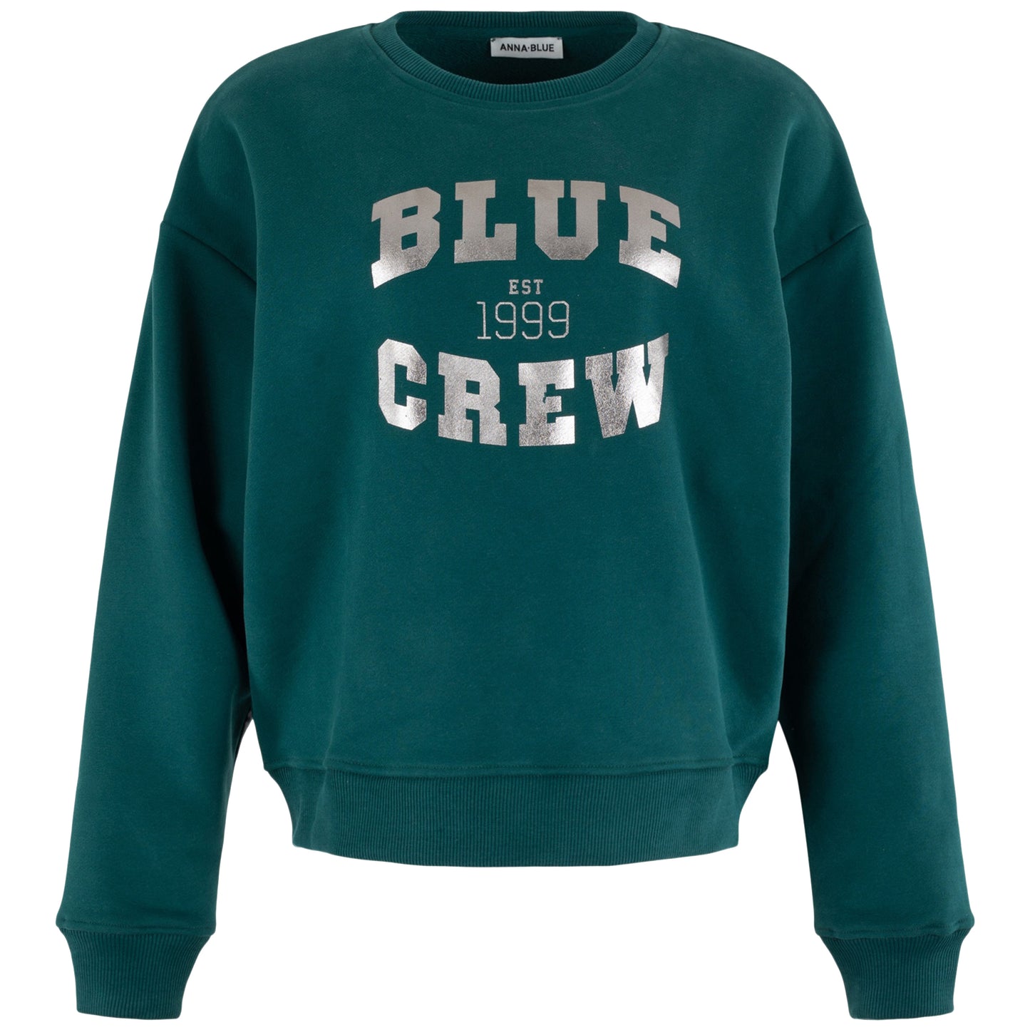 ANNA BLUE SWEATER BLUE CREW DARK GREEN SOLID