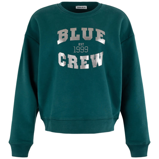 ANNA BLUE SWEATER BLUE CREW DARK GREEN SOLID