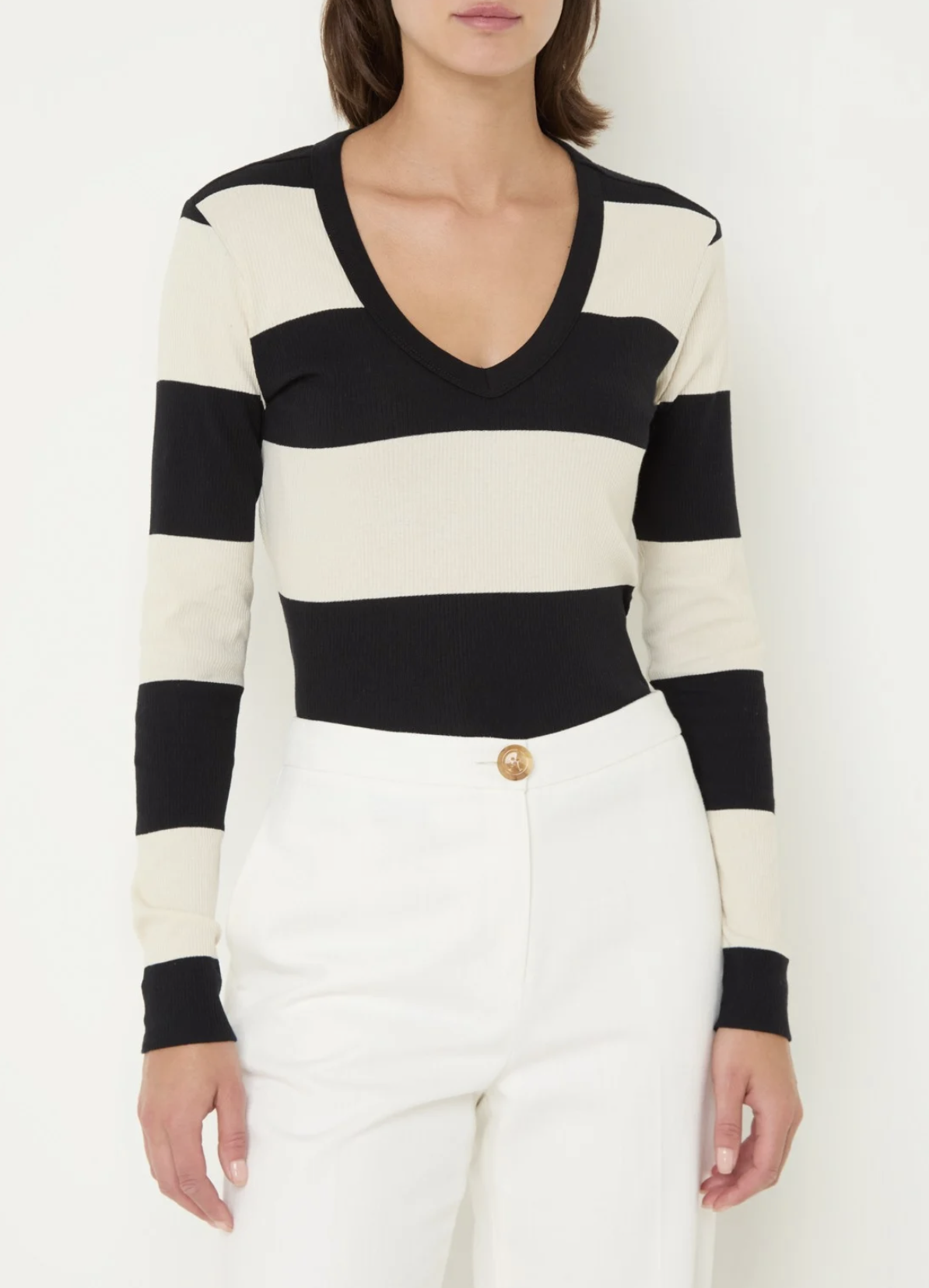 PENN&INK TOP LONGSLEEVE BIG STRIPE VANILLA/BLACK